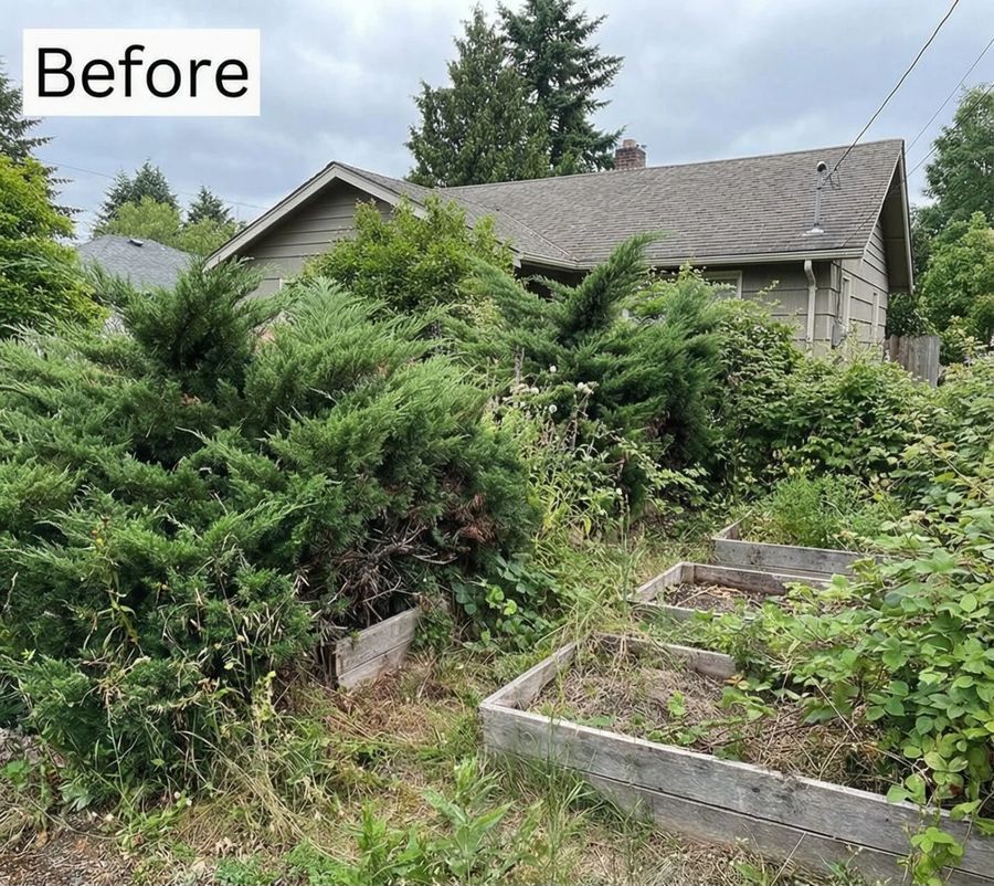 Example before: an overgrown front garden